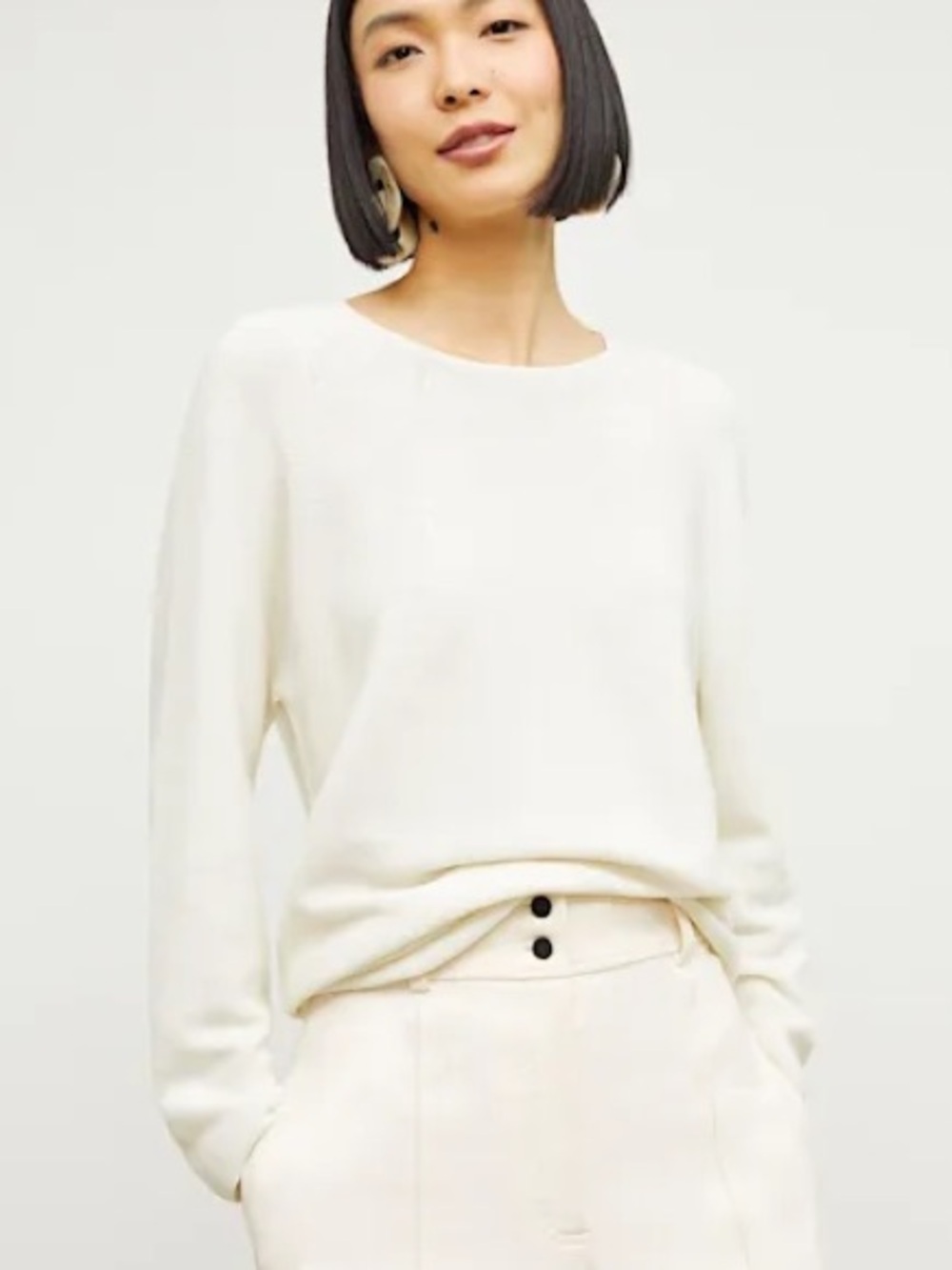 M.M. LaFleur Chadwick cream white cotton blend pullover knit sweater size small